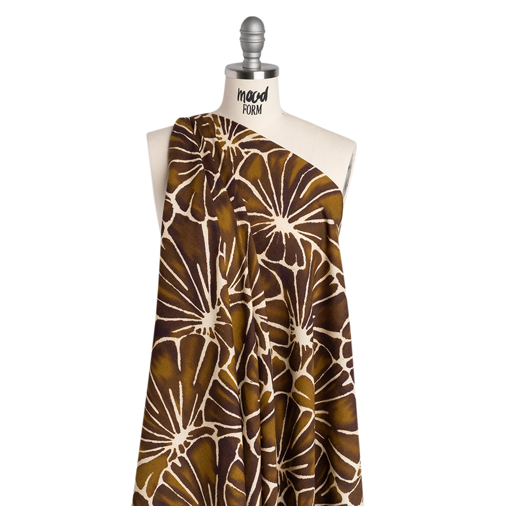Viscose Crepe - Brown, Tan and Cream Floral Blocks - Mood Exclusive Pixel Petals Print - Drape