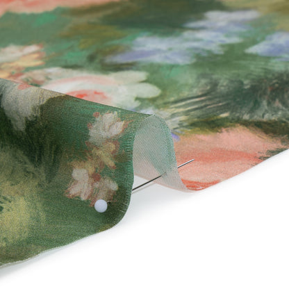 Rayon Challis - Green, Pink and Pale Purple Painterly Flowers - Mood Exclusive Impressions of Spring Print