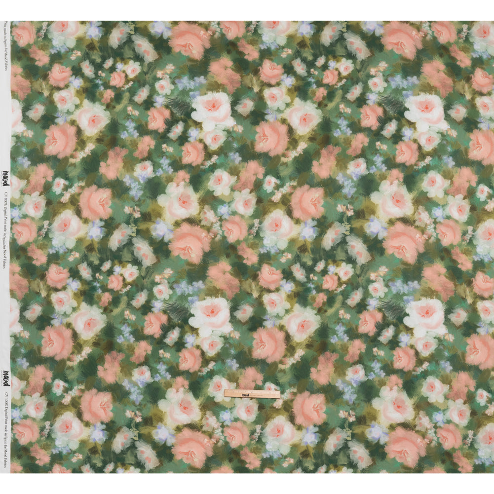 Rayon Challis - Green, Pink and Pale Purple Painterly Flowers - Mood Exclusive Impressions of Spring Print - Full