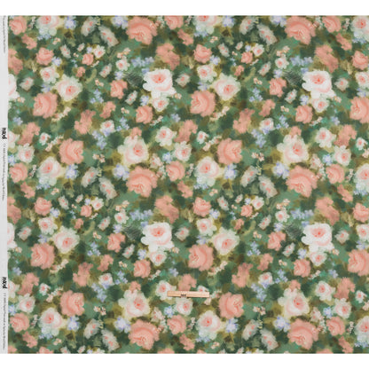 Rayon Challis - Green, Pink and Pale Purple Painterly Flowers - Mood Exclusive Impressions of Spring Print