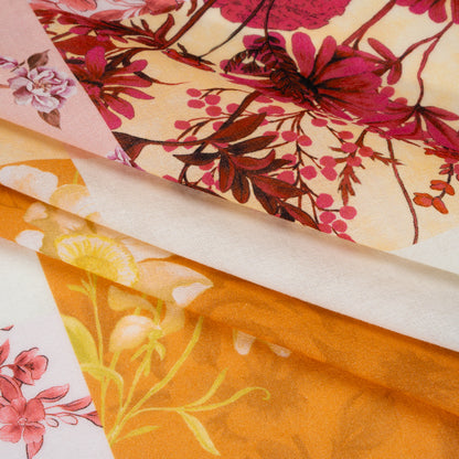 Cotton Crepe - Orange, Pink and Cream Floral Patchwork - Mood Exclusive Bloom Block Party Print