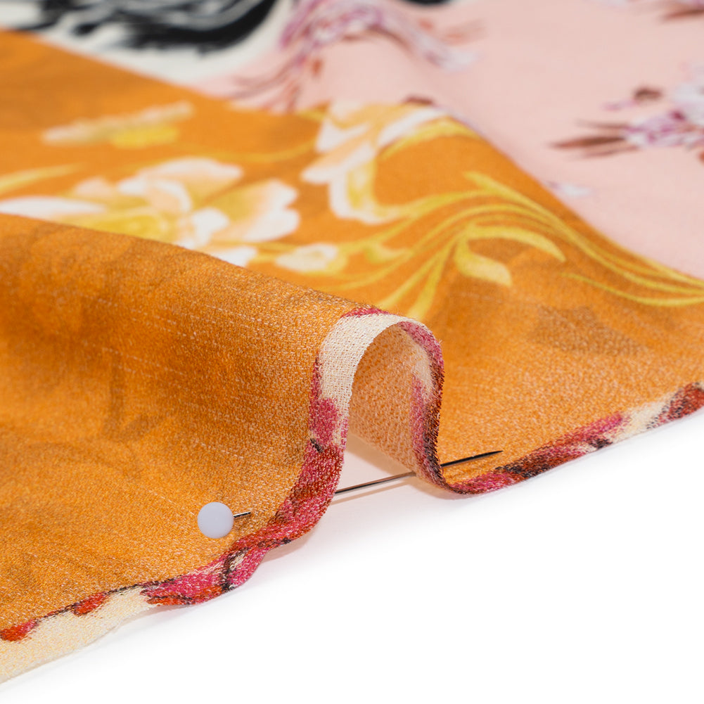 Cotton Crepe - Orange, Pink and Cream Floral Patchwork - Mood Exclusive Bloom Block Party Print - Detail