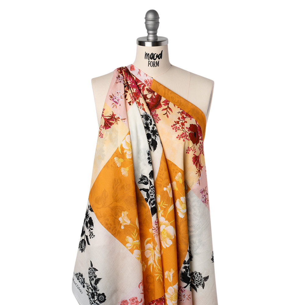 Cotton Crepe - Orange, Pink and Cream Floral Patchwork - Mood Exclusive Bloom Block Party Print - Drape
