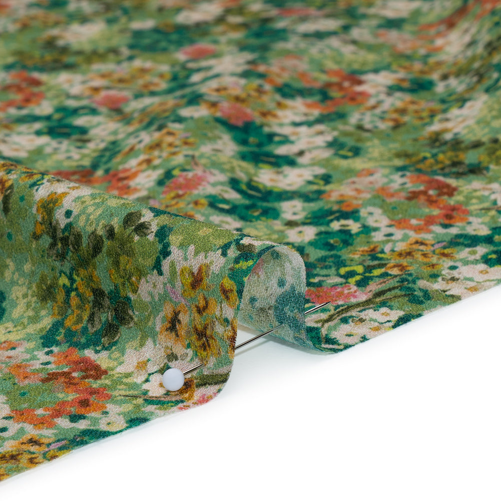 Cotton Crepe - Green, Orange and Cream Little Flowers - Mood Exclusive Greenhouse Garden Print - Detail