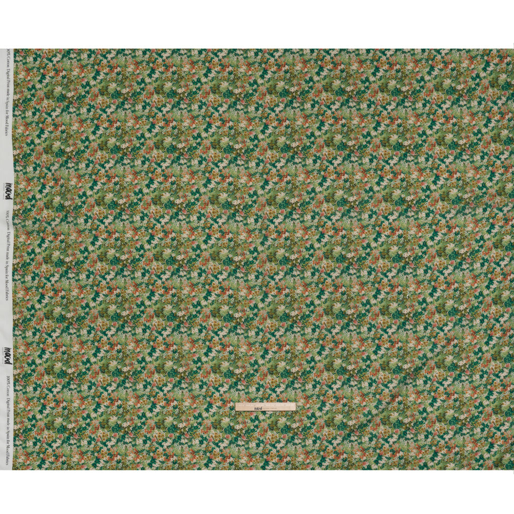 Cotton Crepe - Green, Orange and Cream Little Flowers - Mood Exclusive Greenhouse Garden Print - Full