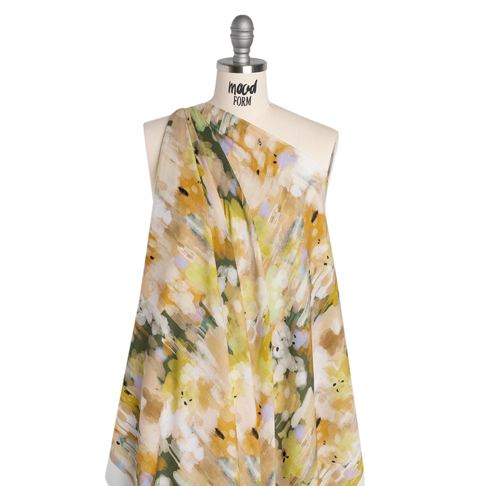 Cotton Crepe - Green, Orange and Beige Abstract Streaks and Spots - Mood Exclusive Scatterstroke Print - Drape