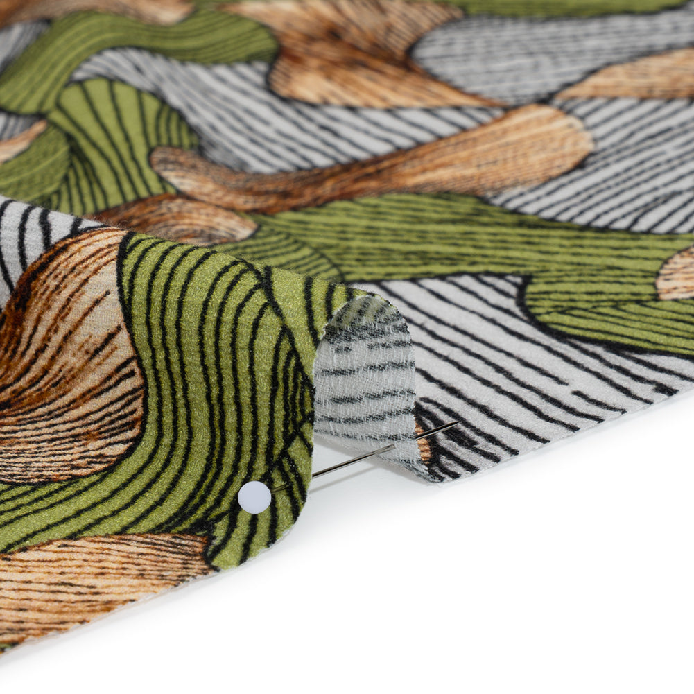 Slubbed Gauzy Cotton Woven - Green, Brown and White Abstract - Mood Exclusive Tantric Tessellations Print - Detail