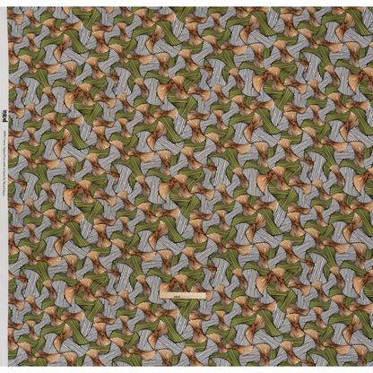Slubbed Gauzy Cotton Woven - Green, Brown and White Abstract - Mood Exclusive Tantric Tessellations Print