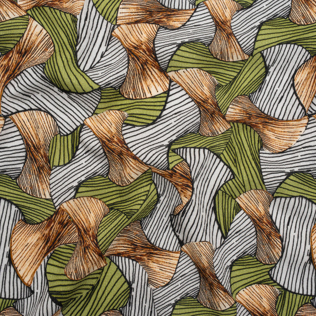 Slubbed Gauzy Cotton Woven - Green, Brown and White Abstract - Mood Exclusive Tantric Tessellations Print