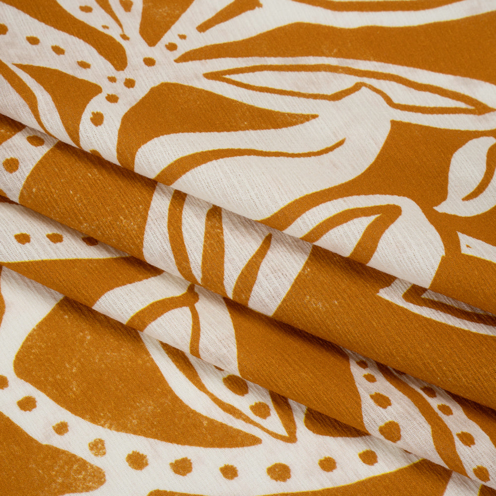 Slubbed Gauzy Cotton Woven - Orange Ochre and Cream Vines - Mood Exclusive Sandswept Tangle Print - Folded