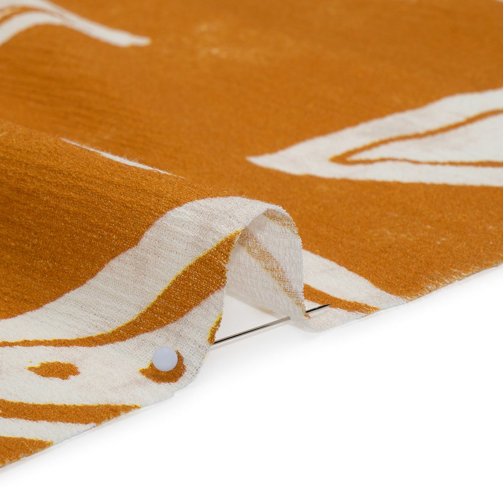 Slubbed Gauzy Cotton Woven - Orange Ochre and Cream Vines - Mood Exclusive Sandswept Tangle Print - Detail