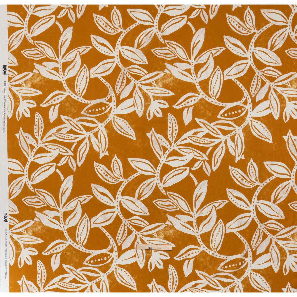 Slubbed Gauzy Cotton Woven - Orange Ochre and Cream Vines - Mood Exclusive Sandswept Tangle Print - Full