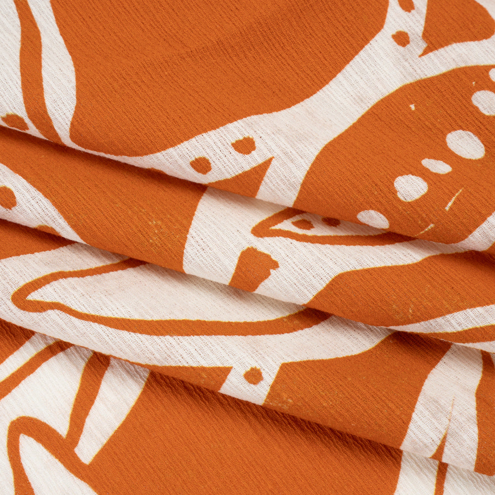 Slubbed Gauzy Cotton Woven - Pumpkin Orange and Cream Vines - Mood Exclusive Sandswept Tangle Print - Folded
