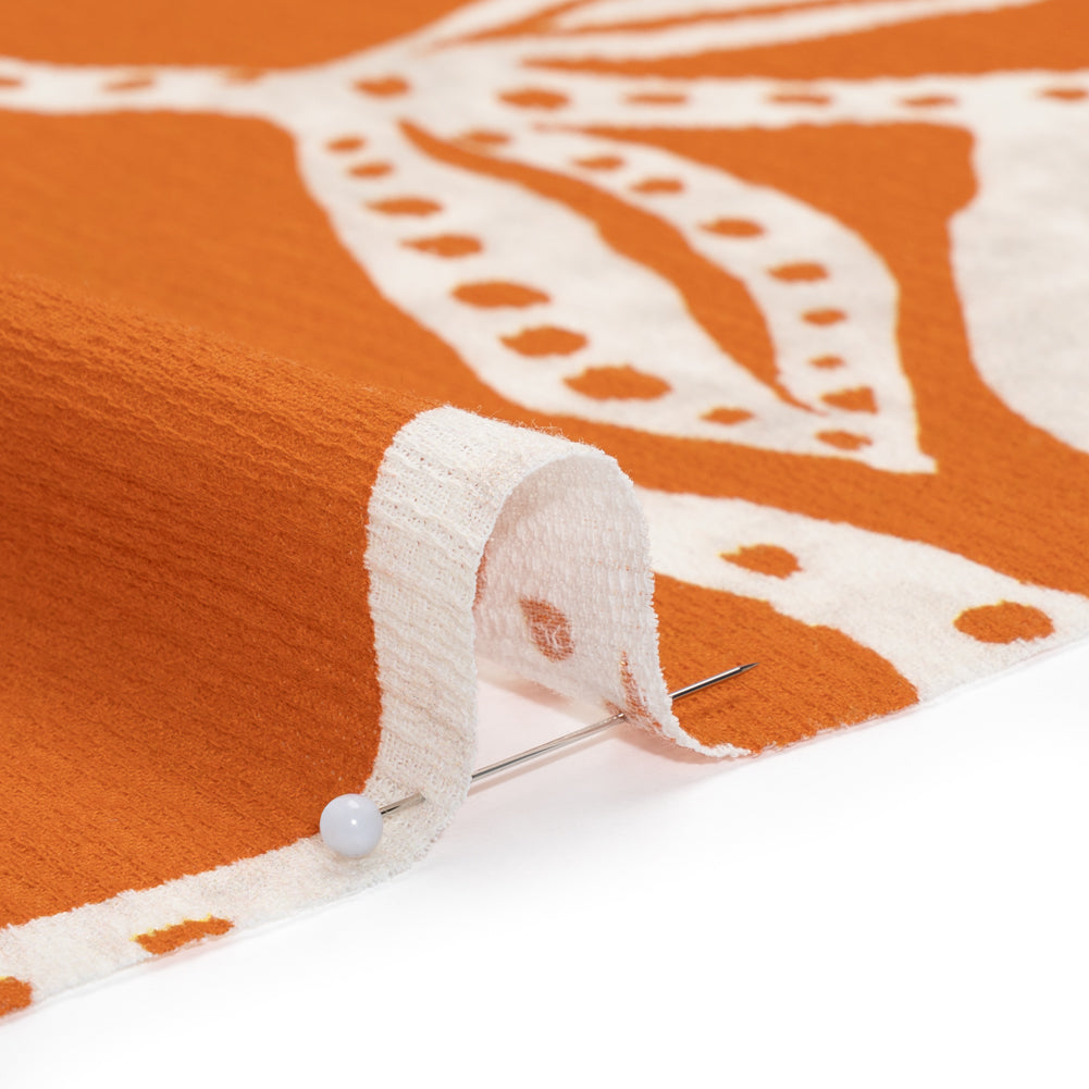 Slubbed Gauzy Cotton Woven - Pumpkin Orange and Cream Vines - Mood Exclusive Sandswept Tangle Print - Detail