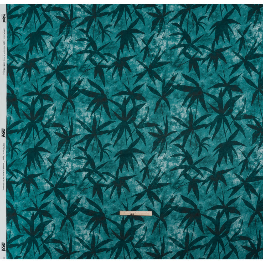 Slubbed Gauzy Cotton Woven - Teal and Turquoise Leaves on Tie Dye - Mood Exclusive Submerged Serenity Print - Full