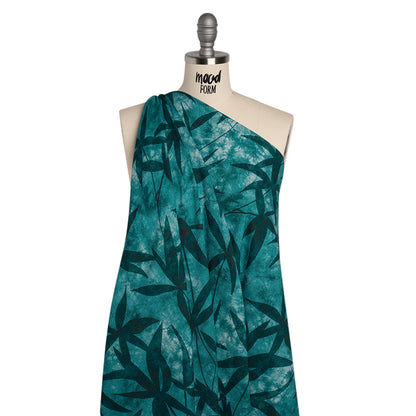 Slubbed Gauzy Cotton Woven - Teal and Turquoise Leaves on Tie Dye - Mood Exclusive Submerged Serenity Print