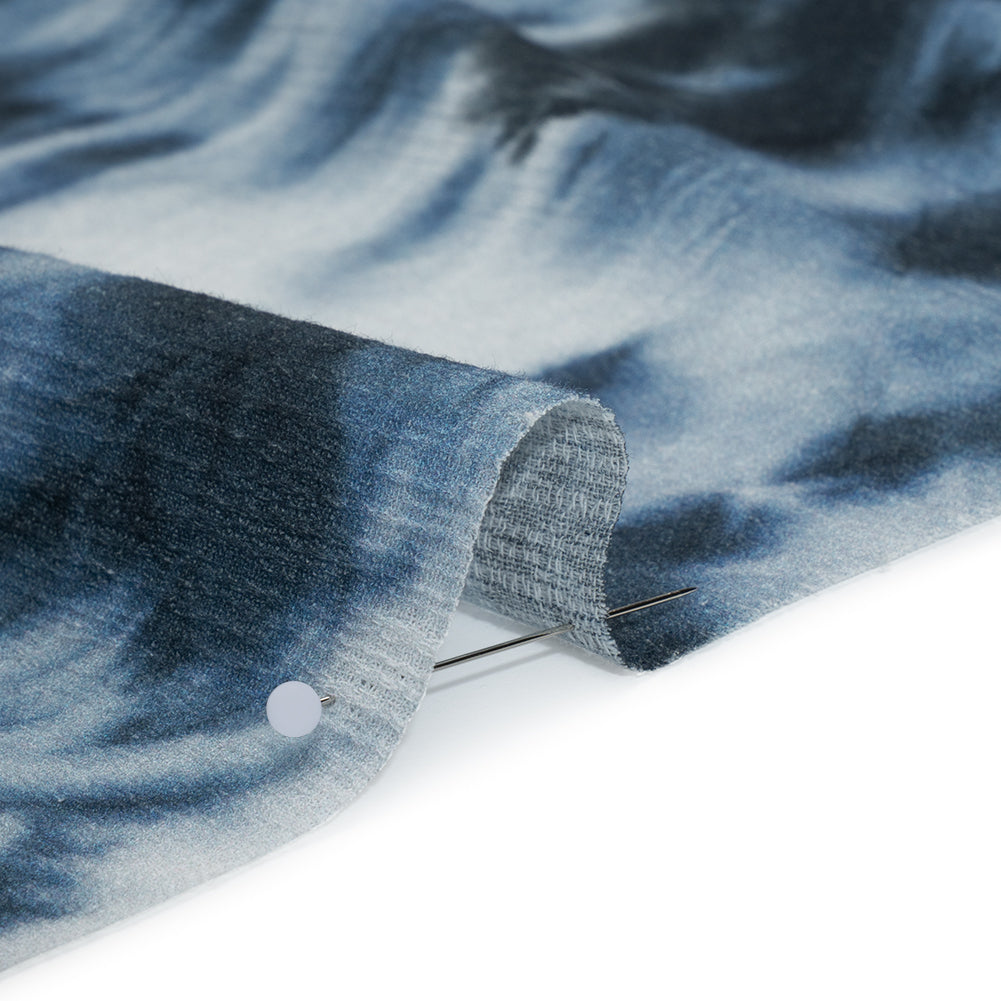 Slubbed Gauzy Cotton Woven - Denim Blue and White Tie Dye - Mood Exclusive Rorschach Revelations Print - Detail