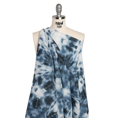 Slubbed Gauzy Cotton Woven - Denim Blue and White Tie Dye - Mood Exclusive Rorschach Revelations Print