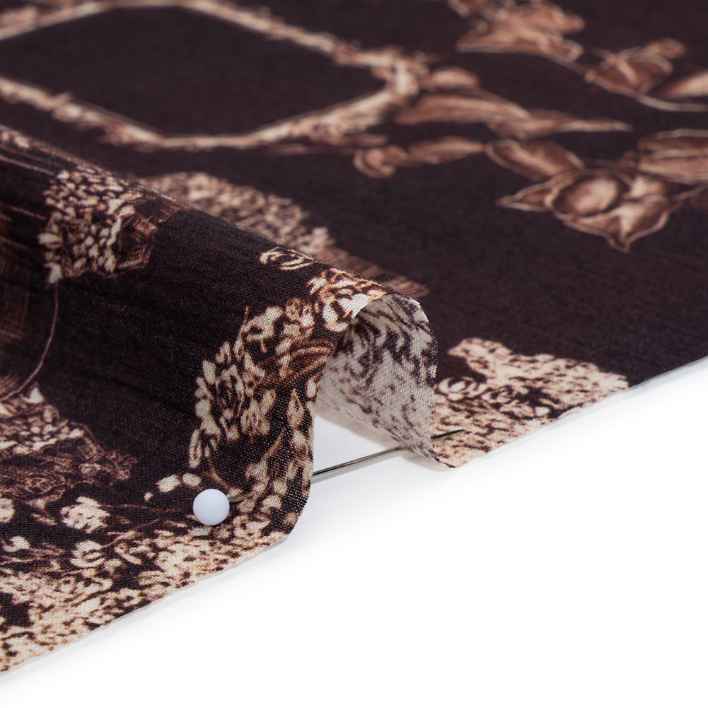 Crinkled Cotton Gauzy Woven - Dark Brown and Cream Flowers and Framed Photos - Mood Exclusive Coffee Date Print - Detail