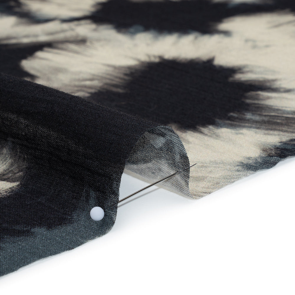 Crinkled Cotton Gauzy Woven - Dark Blue, Black and Cream Painterly Florals - Mood Exclusive Sunflower Strokes Print - Detail
