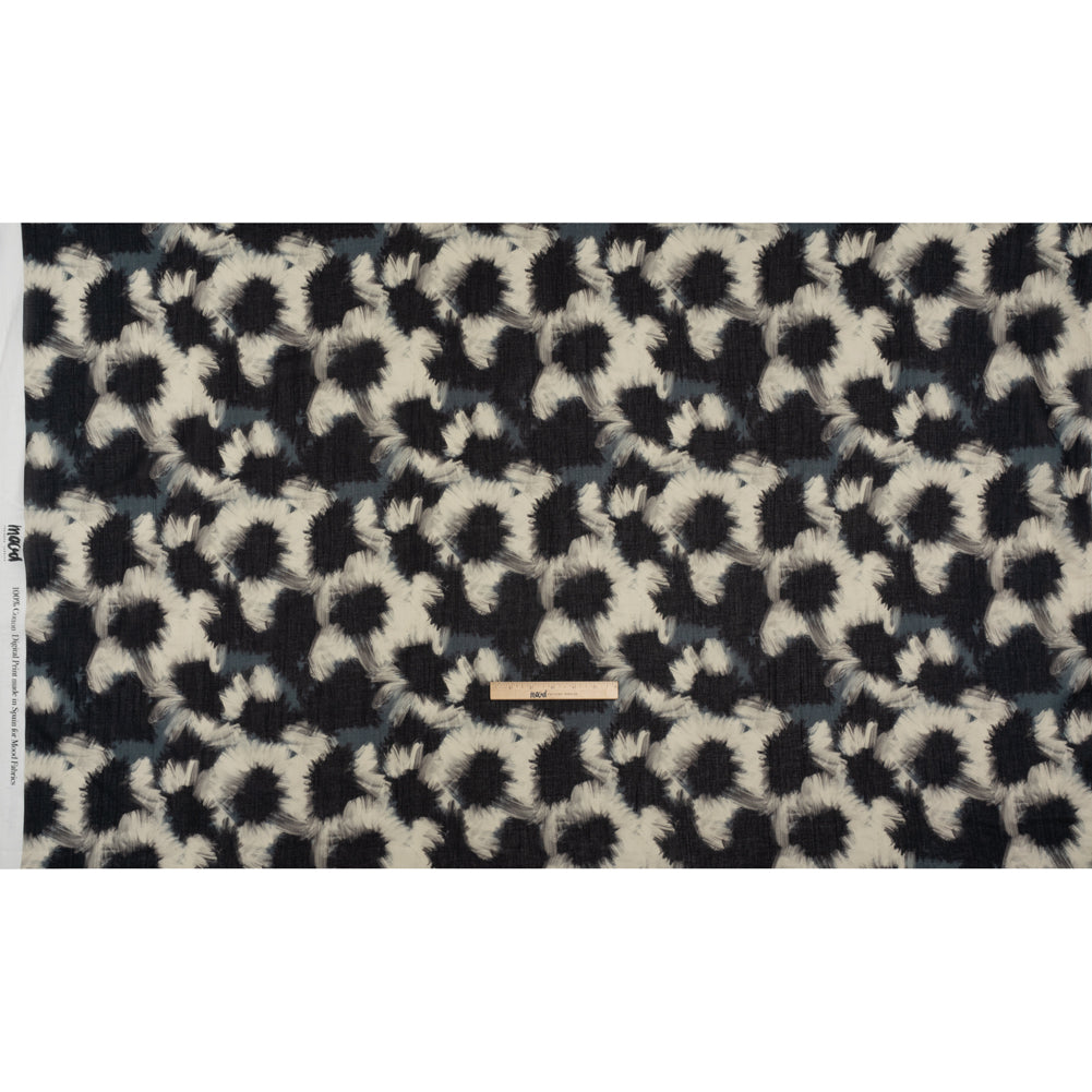 Crinkled Cotton Gauzy Woven - Dark Blue, Black and Cream Painterly Florals - Mood Exclusive Sunflower Strokes Print - Full