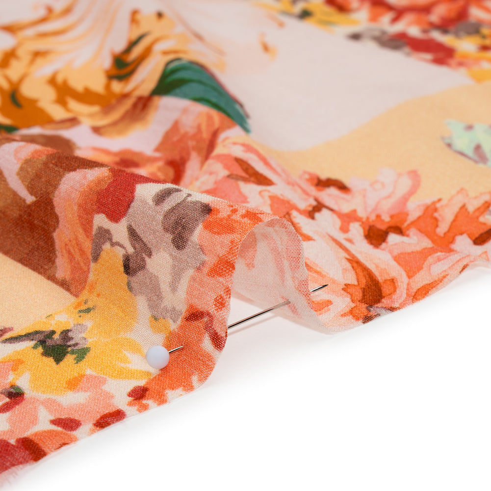 Crinkled Cotton Gauzy Woven - Orange, Peach and Sunny Yellow FLoral Patchwork - Mood Exclusive Sunset Sonata Print - Detail