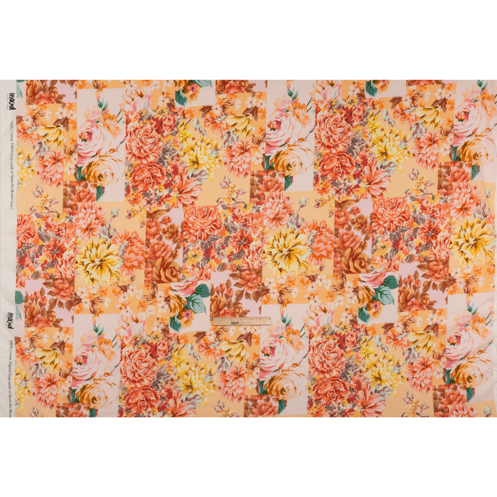 Crinkled Cotton Gauzy Woven - Orange, Peach and Sunny Yellow FLoral Patchwork - Mood Exclusive Sunset Sonata Print - Full