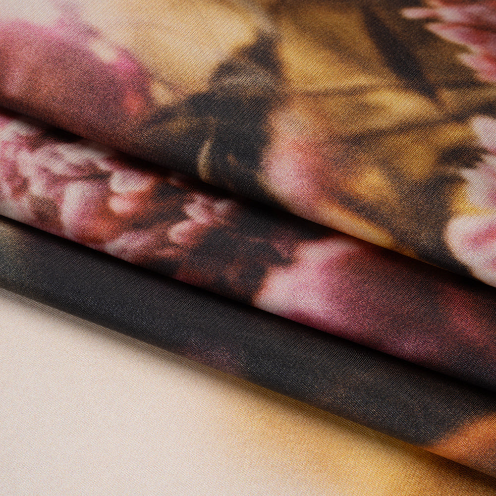 Polyester Mikado - Pink, Black and Golden Brown Hazy Carnations - Mood Exclusive Carnation Close-Up Print Detail