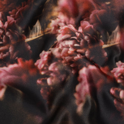 Polyester Mikado - Pink, Black and Golden Brown Hazy Carnations - Mood Exclusive Carnation Close-Up Print Drape