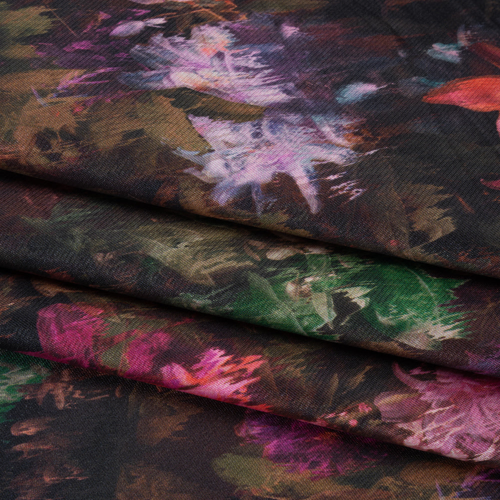 Polyester Mikado - Pink, Red and Green Melting Flowers - Mood Exclusive Alice’s Adventure Print Detail