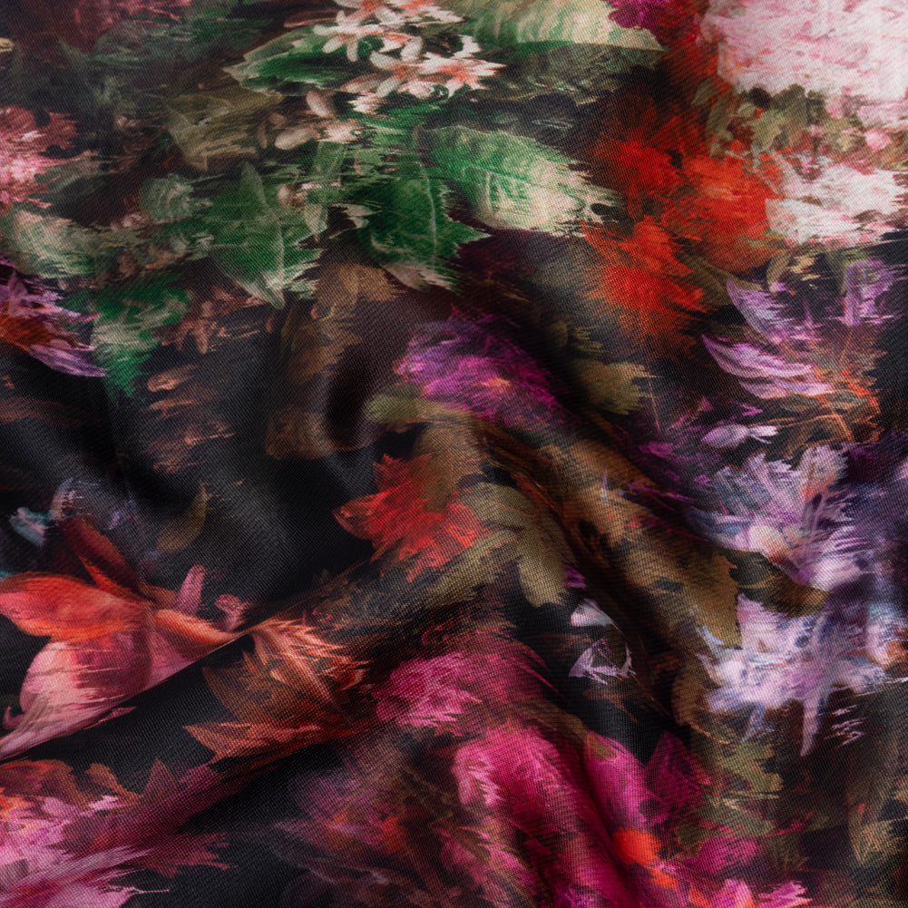 Polyester Mikado - Pink, Red and Green Melting Flowers - Mood Exclusive Alice’s Adventure Print Drape