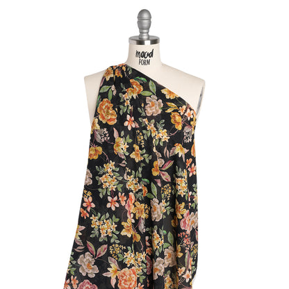 Cotton Voile - Black, Pink and Yellow Floral - Mood Exclusive Nocturne Garden Print