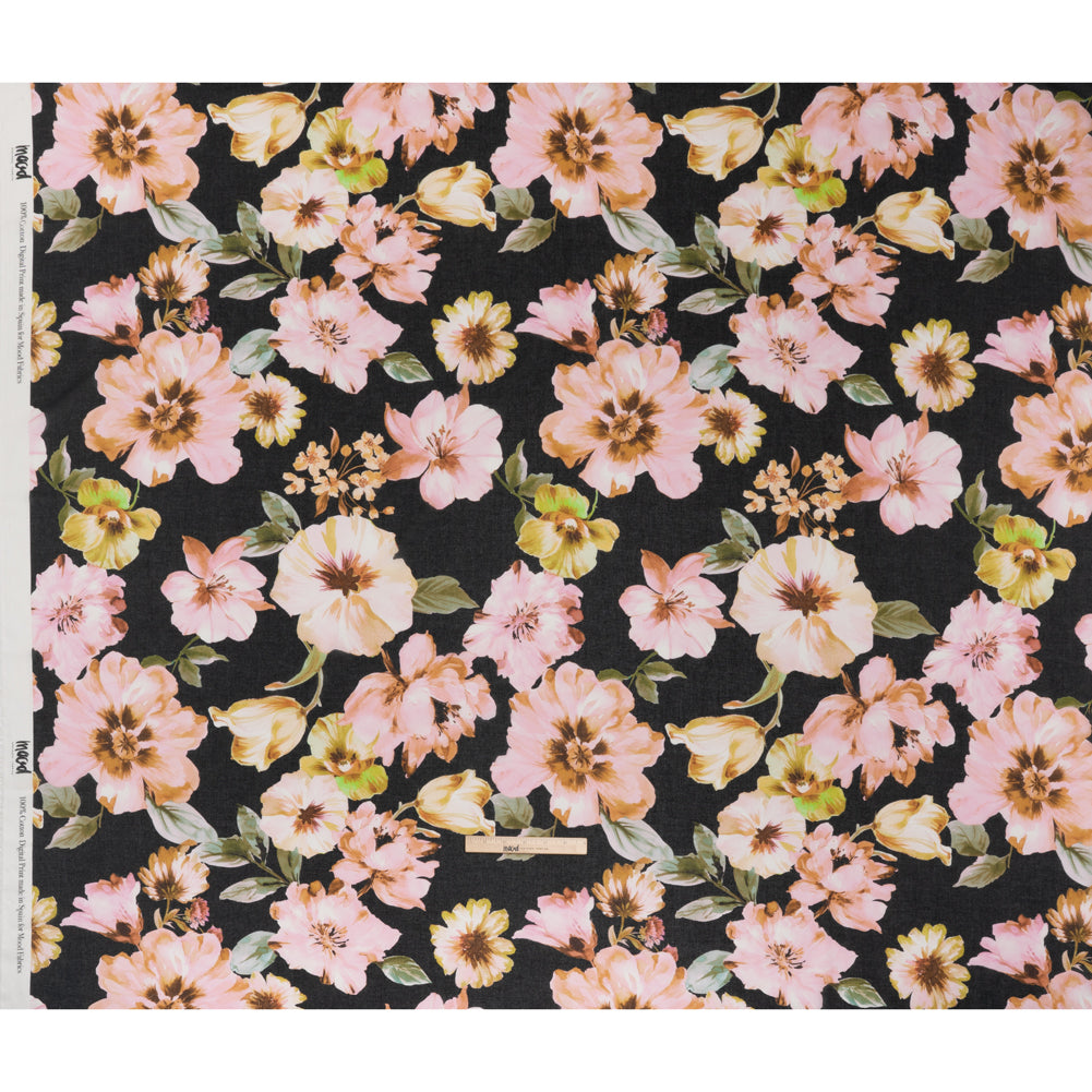 Cotton Voile - Light Pink, Green and Black Watercolor Florals - Mood Exclusive Blooming Bouquets Print - Full - Image 5 of 6