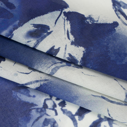 Cotton Voile - Dark Blue and White Watercolor Flowers - Mood Exclusive Inkblot Inspirations Print