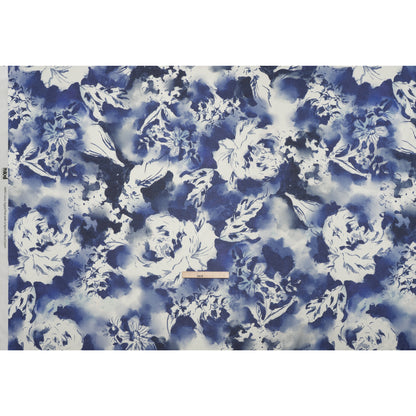 Cotton Voile - Dark Blue and White Watercolor Flowers - Mood Exclusive Inkblot Inspirations Print
