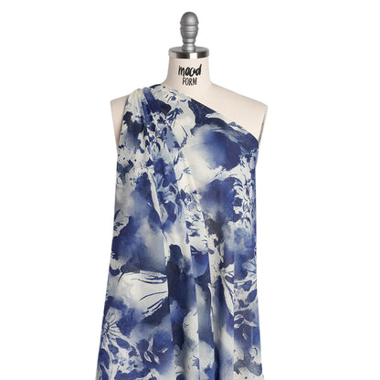 Cotton Voile - Dark Blue and White Watercolor Flowers - Mood Exclusive Inkblot Inspirations Print