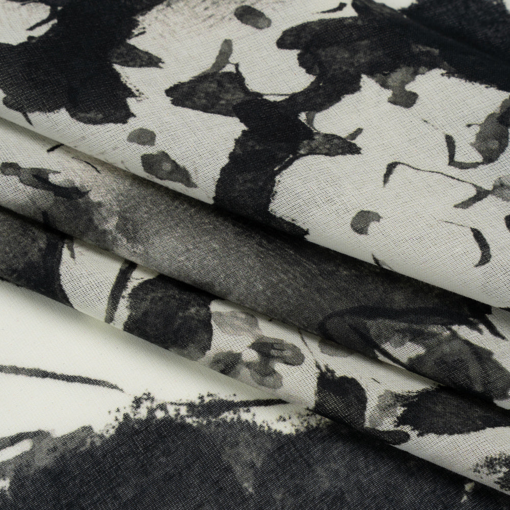 Cotton Voile - Black and White Watercolor Flowers - Mood Exclusive Inkblot Inspirations Print - Folded