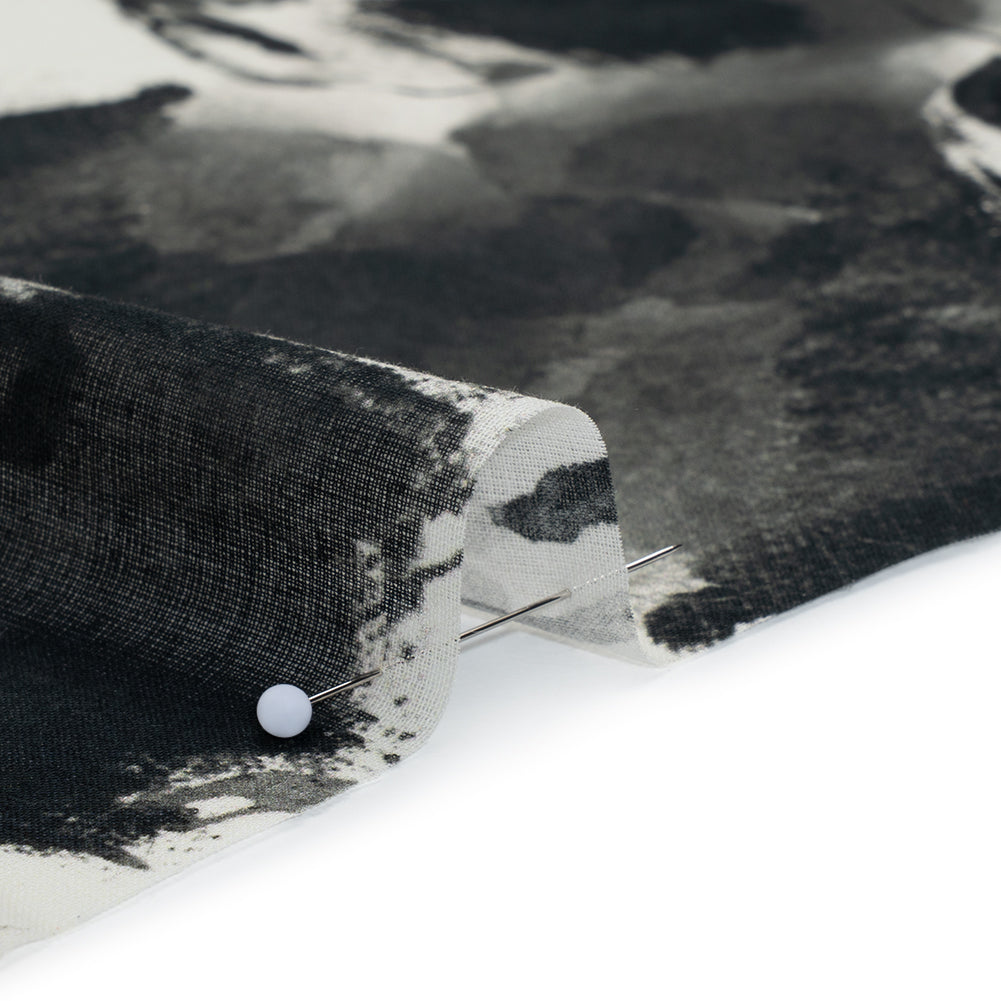 Cotton Voile - Black and White Watercolor Flowers - Mood Exclusive Inkblot Inspirations Print - Detail