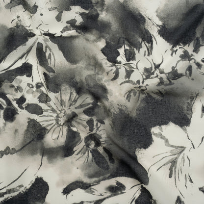 Cotton Voile - Black and White Watercolor Flowers - Mood Exclusive Inkblot Inspirations Print