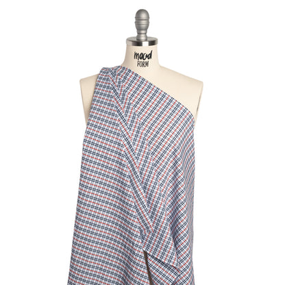 Cotton Shirting - Navy, Sky Blue and Red Plaid - Deadstock