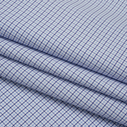 Cotton Oxford Shirting - Navy, Sky Blue and White Tattersall Check - Deadstock