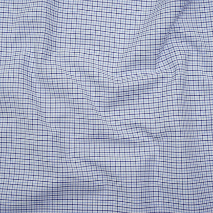 Cotton Oxford Shirting - Navy, Sky Blue and White Tattersall Check - Deadstock