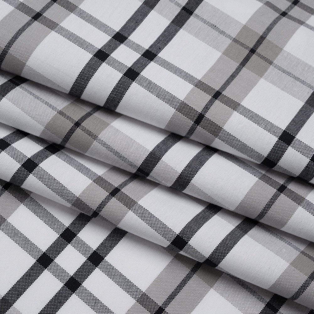 Cotton Oxford Shirting - Dark Navy, Gray and White Plaid - Deadstock - Folded