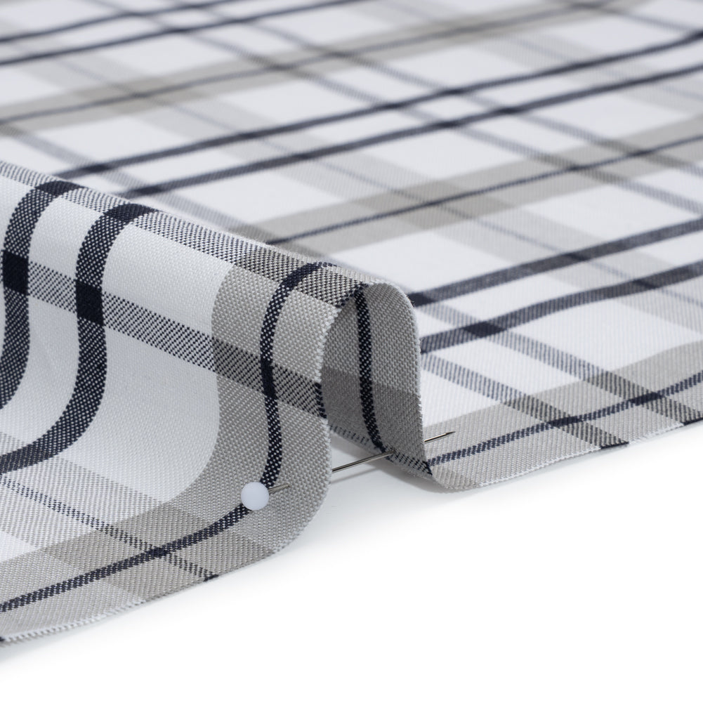 Cotton Oxford Shirting - Dark Navy, Gray and White Plaid - Deadstock - Detail