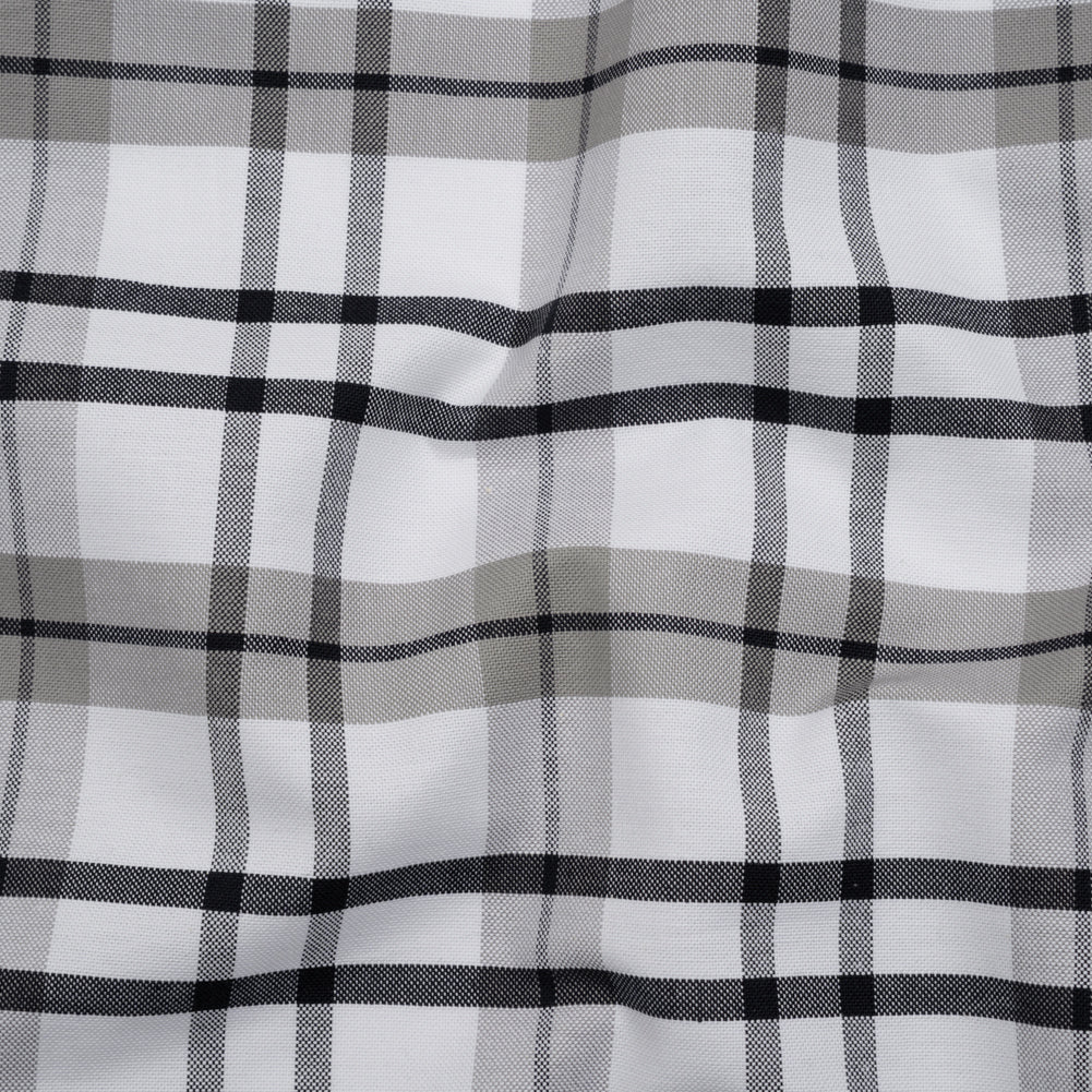 Cotton Oxford Shirting - Dark Navy, Gray and White Plaid - Deadstock