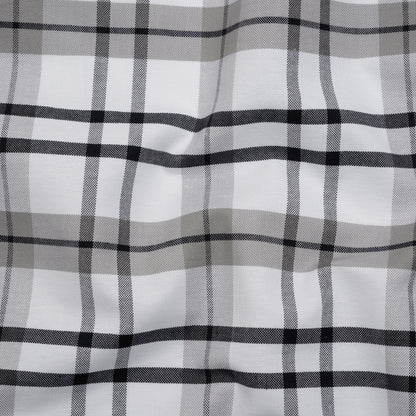 Cotton Oxford Shirting - Dark Navy, Gray and White Plaid - Deadstock