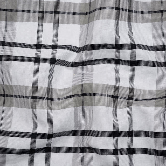Cotton Oxford Shirting - Dark Navy, Gray and White Plaid - Deadstock