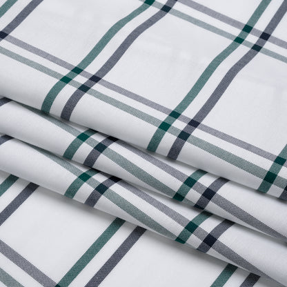 Cotton Oxford Shirting - Dark Green, Navy and White Plaid - Deadstock