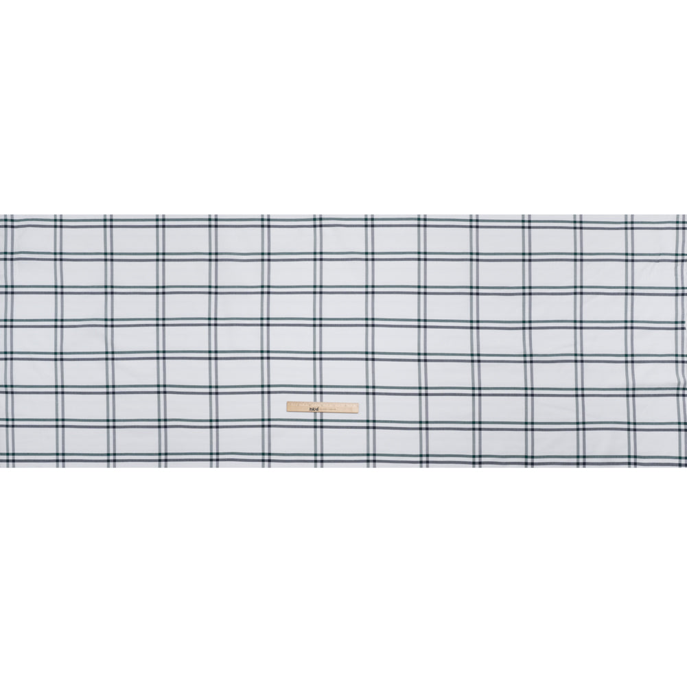Cotton Oxford Shirting - Dark Green, Navy and White Plaid - Deadstock - Full