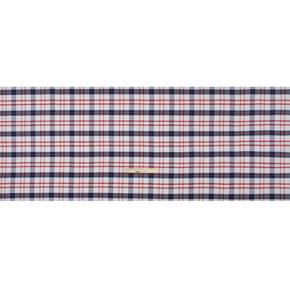 Cotton Oxford Shirting - Red, Navy Blue and White Plaid - Deadstock - Full